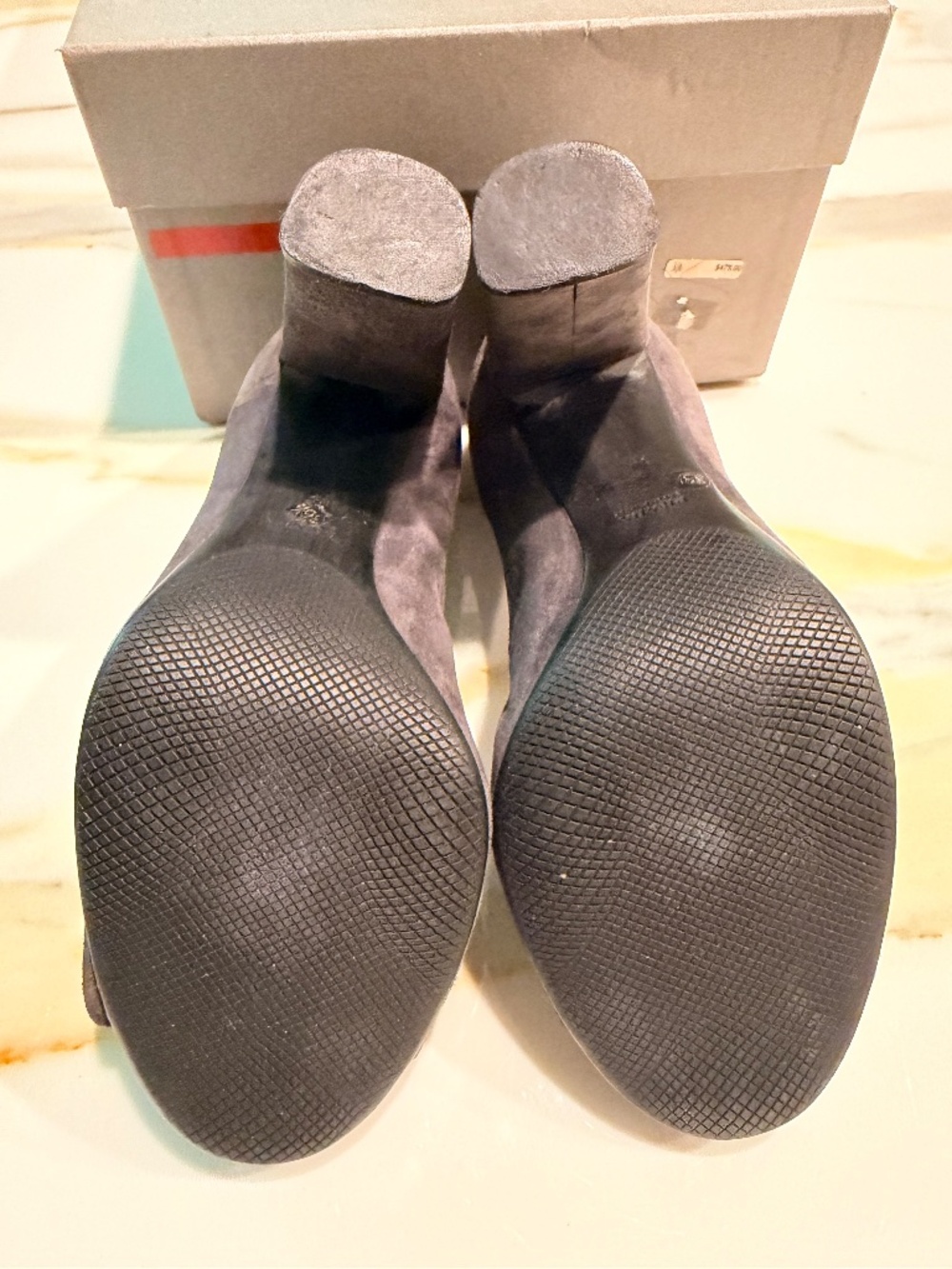 Prada Gray Suede Round Toe Block Heel Pumps - Picture 8 of 8